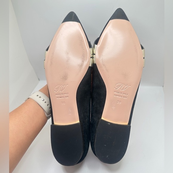 Roger Vivier Black Suede Lolita Pearl Embellished Bow Ballet Flats Sz 39 - Picture 10 of 13